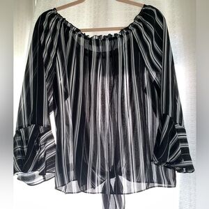 Off the shoulder black striped blouse